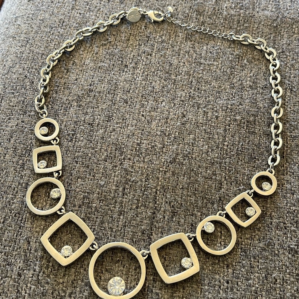 WHBM Reversible Necklace Circle Square Black Enamel Rhinestone Silver Necklace